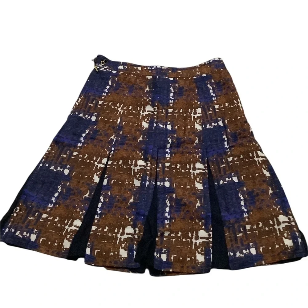Tory Burch Brown and Blue A-Line Skirt